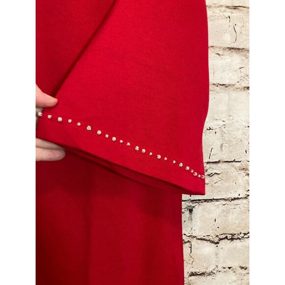 Quacker Factory Top Womens Medium Tunic Red Nautical Beachy Beaded Embroidered - Picture 10 of 16